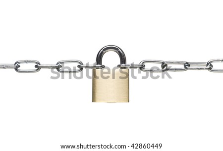Padlock with a chain isolated on a white background