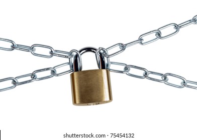 Padlock And Chain On White