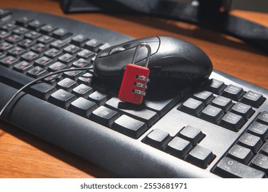 Padlock with a computer. Cybersecurity and digital data protection