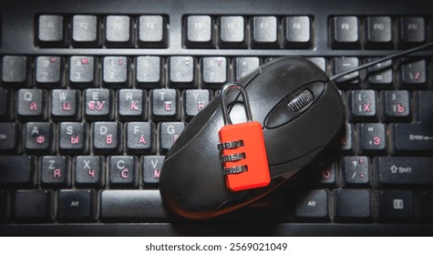 Padlock with a computer. Cybersecurity and digital data protection