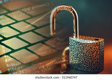 Padlock and computer data. Security concept.