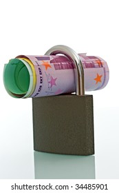 Padlock currencies, concept of financial security - isolated
