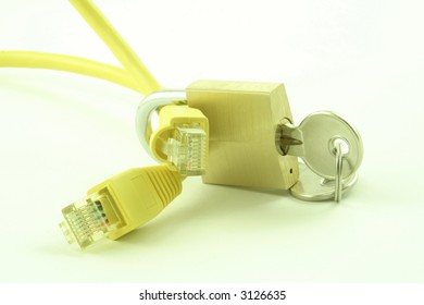 Padlock and key with computer cables