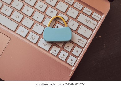 Padlock and keyboard. Future technology, encryption and secure internet access. Cybersecurity concept