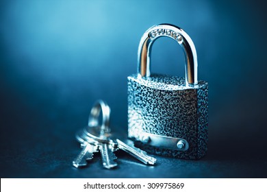 Padlock with keys. Security concept.