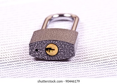 The padlock on the binary code of ones and zeros