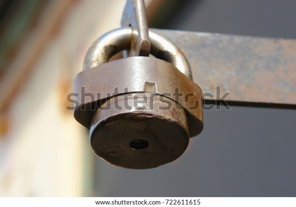 Padlock On Garage Door Rusty Gate Stock Photo Edit Now 722611615