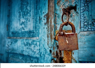 padlock on an old door