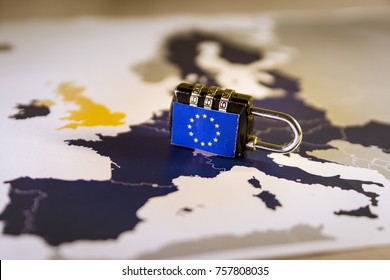 Padlock Over EU Map, Symbolizing The EU General Data Protection Regulation Or GDPR. Designed To Harmonize Data Privacy Laws Across Europe.