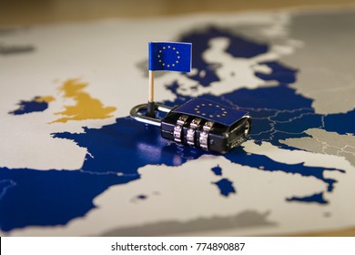 Padlock over EU map, symbolizing the EU General Data Protection Regulation or GDPR and DORA. Designed to harmonize data privacy laws across Europe.
