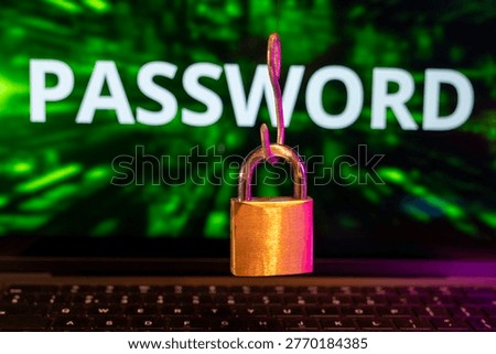Padlock and Password Security Concept
