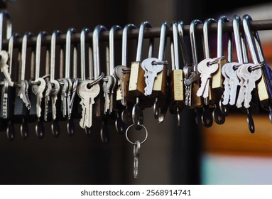Padlocks and keys lined up