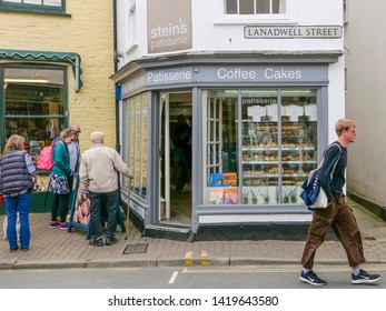 Padstow, Cornwall/England UK - 06.05.2019: Stein's Patisserie With Tourists Outside.