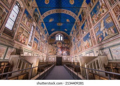 PADUA, ITALY - JANUARY 17, 2022: Inside Scrovegni Chapel With 14th Century Frescoes By Giotto.