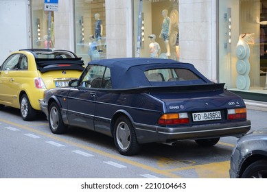 PADUA, ITALY - JUNE 18, 2015: Old SAAB 900 S Convertible Classic Retro 1980s Car Pictured On The Street