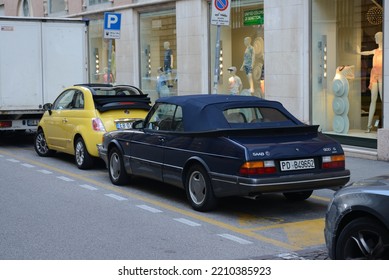 PADUA, ITALY - JUNE 18, 2015: Old SAAB 900 S Convertible Classic Retro 1980s Car Pictured On The Street