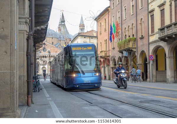 Padua\
(Padova), Veneto / Italy - 07.28.2018: Translohr guided bus,\
tramway. Padua guide rail public transport\
vehicle.