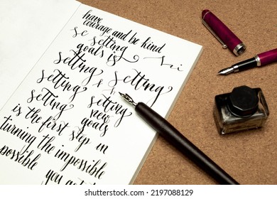 A Page With A Calligraphy Exercise Writing The Words 