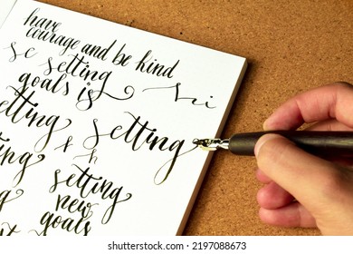 A Page With A Calligraphy Exercise Writing The Words 