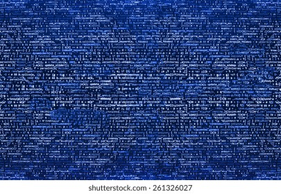 Page Fold Curl. Computer Script. Programming Code Abstract Screen Of Software Developer. Digital Abstract Bits Data Stream, Cyber Pattern Digital Background.   Blue Color. 