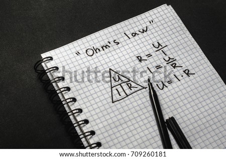 Page with formulas and Ohm's law with pen