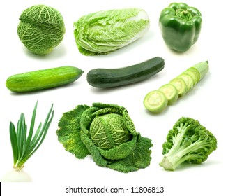 Page Of Green Vegetables Isolated On White