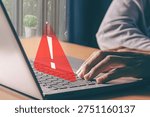 Page not found 404 error warning on laptop screen. Internet connection failed. Broken website concept. Digital communication problem.