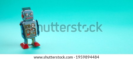 Page not found template. Robot toy repairman. 404 error warning message.