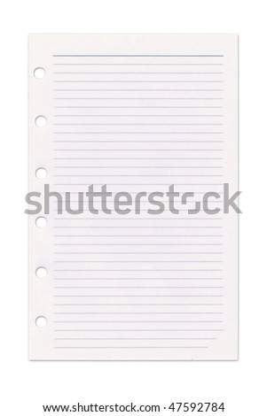 Page from an organiser. Isolated on white. Clipping path included.