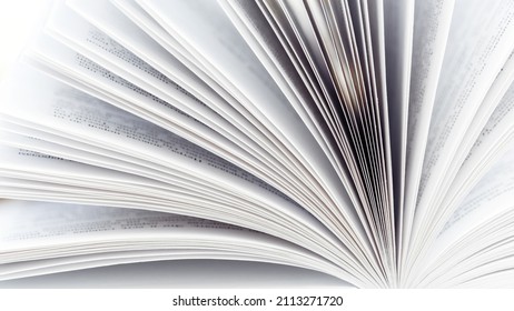 Pages of an open book close-up photography. White pages book side view. The concept of continuing education, visiting libraries, book exhibitions. - Shutterstock ID 2113271720