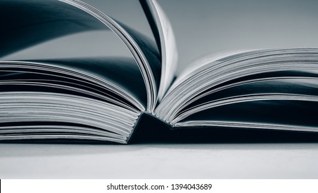 pages of an open book lying on the table. Business concept. Web banner.
