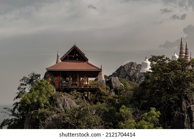 Pagoda on top of the cliff high mountain at Chaloem Phrakiat Phrachomklao Rachanuson temple (Wat Phrabat Pu Pha Daeng) Chae-Hom District, Lampang province, Unseen Fo
