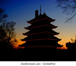 Pagoda At Sunset On Mt. Penn At Reading , Pa.