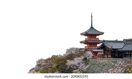 Pagoda tower at Kiyomizu-dera temple (Kyoto, Japan) isolated on white background
