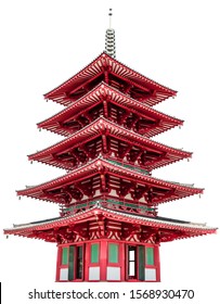 Pagoda tower at Shitennoji Temple (Osaka, Japan) isolated on white background