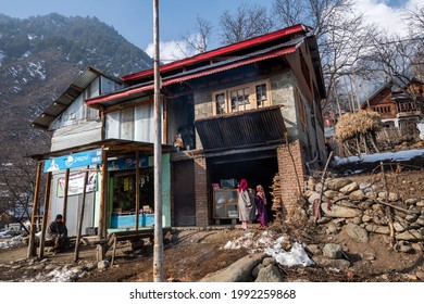 Pahalgam, Kashmir, India - February 02, 2021 : Life Of Kashmir Village, Kashmir Valley Near Pahalgam