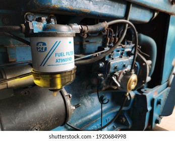 Pahang, Malaysia - 18 February, 2021. A Fuel Filter Of An Old Ford  Farm Tractor. 