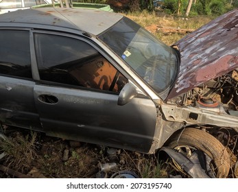 Pahang, Malaysia- 3 November 2021: Abandoned Broken Proton Saga In Workshop.