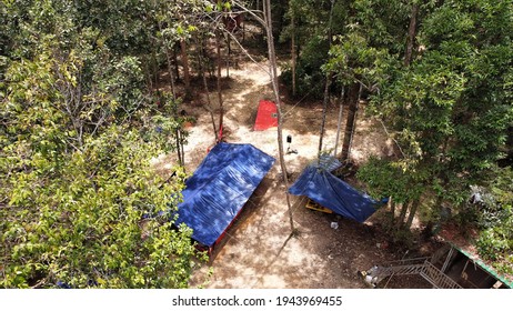 Pahang, Malaysia - March 27, 2021 :  Aerial View Of Camp Site And Recreational Area Near Forest In The Pahang Region In Malaysia