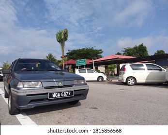 Pahang, Malaysia - September 5, 2020 : Image Of Proton Saga Iswara At The Malaysia Highways R&R.