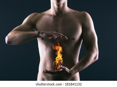 Pain In The Abdomen Or In The Stomach Of Man. Heartburn.