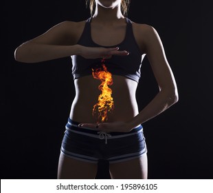 Pain In The Abdomen Or In The Stomach Of Woman. Heartburn.