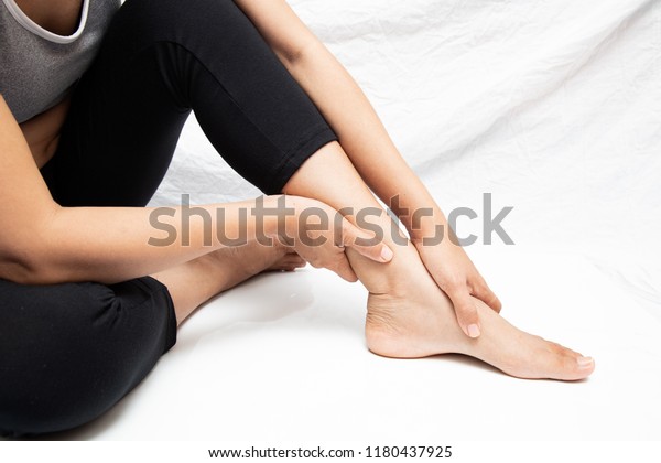 Pain in the foot of the elderly.Symptoms of\
peripheral neuropathy.\
Most symptoms are numbness in the\
fingertips and foot isolate on white background\
.