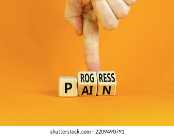 Pain Or Progress Symbol. Concept Words Pain Or Progress On Wooden Cubes. Businessman Hand. Beautiful Orange Table Orange Background. Business And Pain Or Progress Concept. Copy Space.