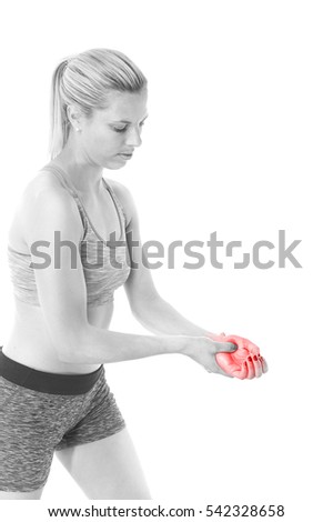 Pain in the wrist. Massage of female wrist