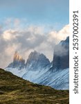 Paine Grande at dusk on the W Trek in Torres del Paine National Park, Patagonia, Chile