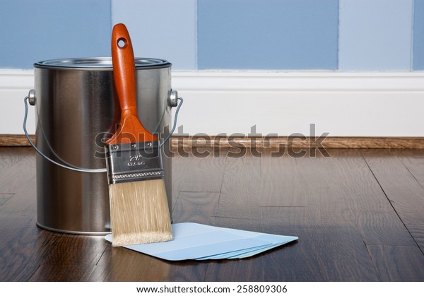 Paint Brush Chips Can Bedroom Blue Stock Photo Edit Now