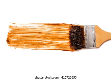 Paint Brush And Dab Of Balsamic Vinegar. Balsamic Sauce. Texture. Sample And Brush Isolated On White Background. Top View, Flat Lay