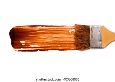 Paint Brush And Dab Of Chocolate Sauce. Chocolate Sauce. Texture. Sample And Brush Isolated On White Background