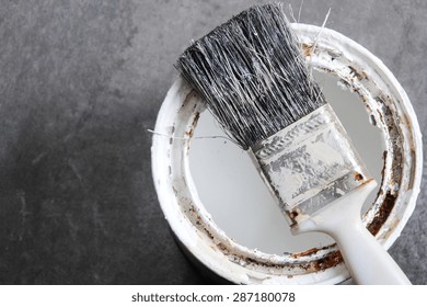 Paint Brush With White Paint Can, Overhead View